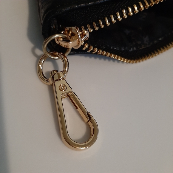 Anne Klein Key Chain Zippered Pouch Bag Charm Black Leather - Picture 6 of 7